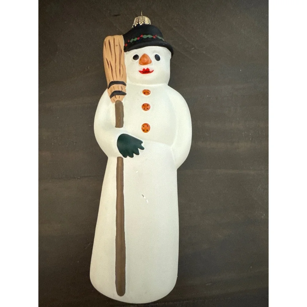 Vaillancourt Folk Art 1998 Glass Snowman Broom Ornament Germany VFA White